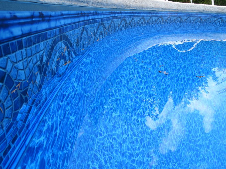 Close view of the Blue Siesta liner tile border and rippling water